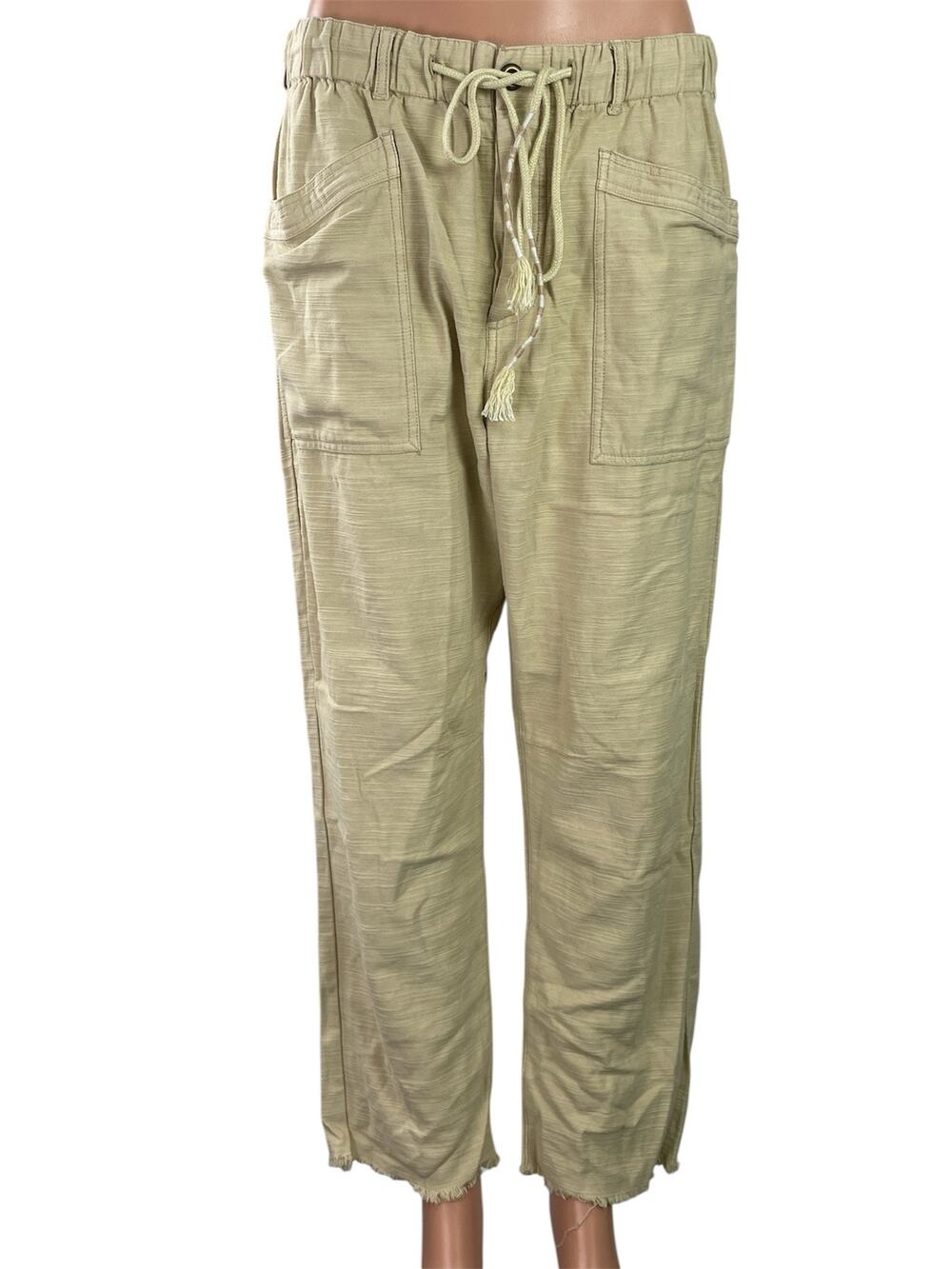 Free People Womens Beige High Rise Elastic Waist Pockets Utility Trouser Pants M